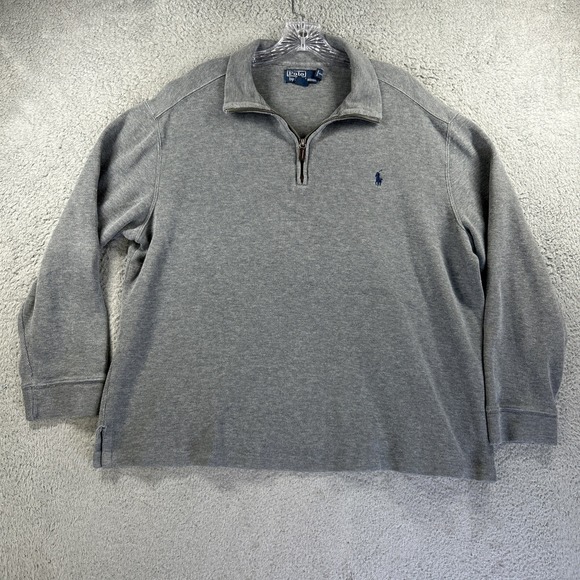 Vintage Polo Ralph Lauren Sweater Mens Large Short Gray 1/4 Zip Pullover Estate - Picture 1 of 6